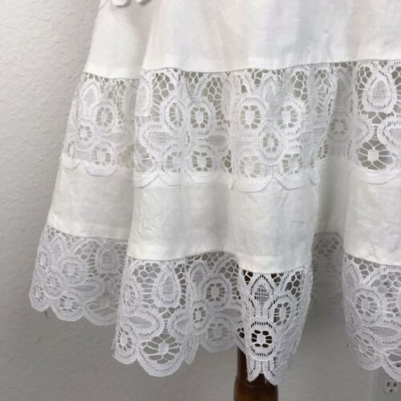 Maggy London Petites Dress Linen Tiered Lace Lined - Picture 5 of 7